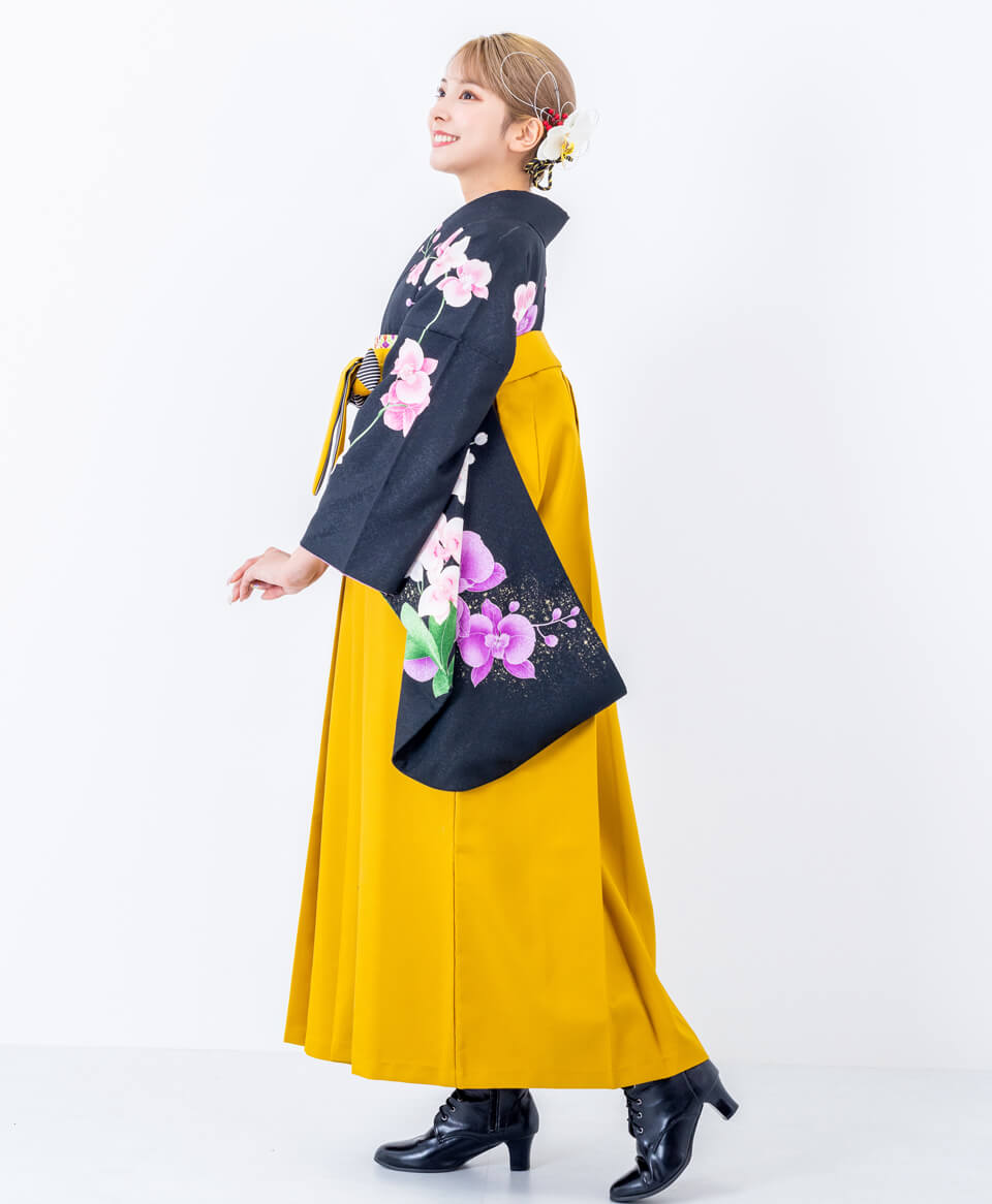 【卒業式袴レンタル/コーデ】古典レトロ大人(オシャレ)　黒/黄色　G00014_KCS015