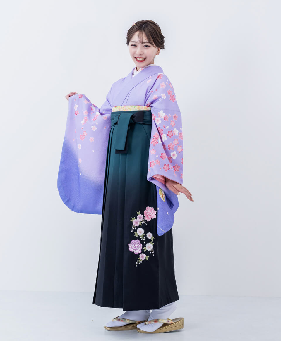 【卒業式袴レンタル】古典上品かわいい(オシャレ)　紫/緑　E00043_GBS066