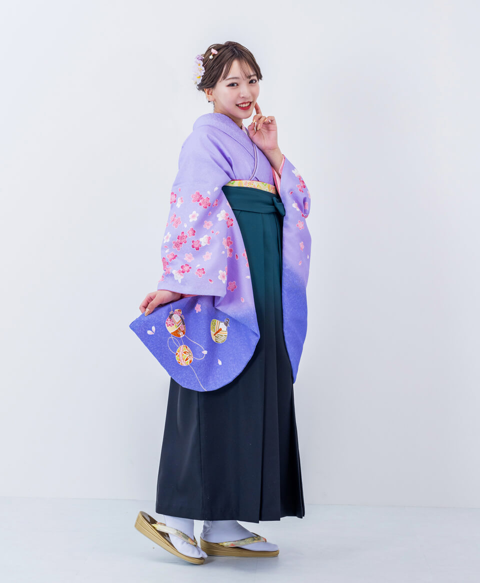 【卒業式袴レンタル】古典上品かわいい(オシャレ)　紫/緑　E00043_GBS066