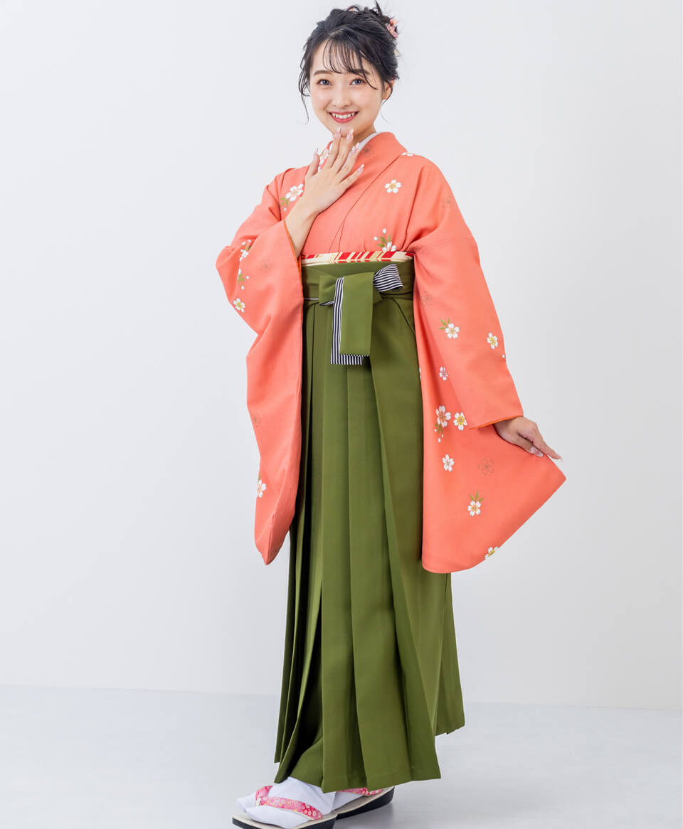 【卒業式袴レンタル】古典かわいい(伝統的)　ピンク/緑　B00011_MAS017