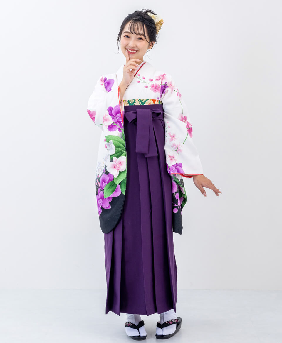 【卒業式袴レンタル】古典かわいい(オシャレ)　紫色/白　G00011_MRA001