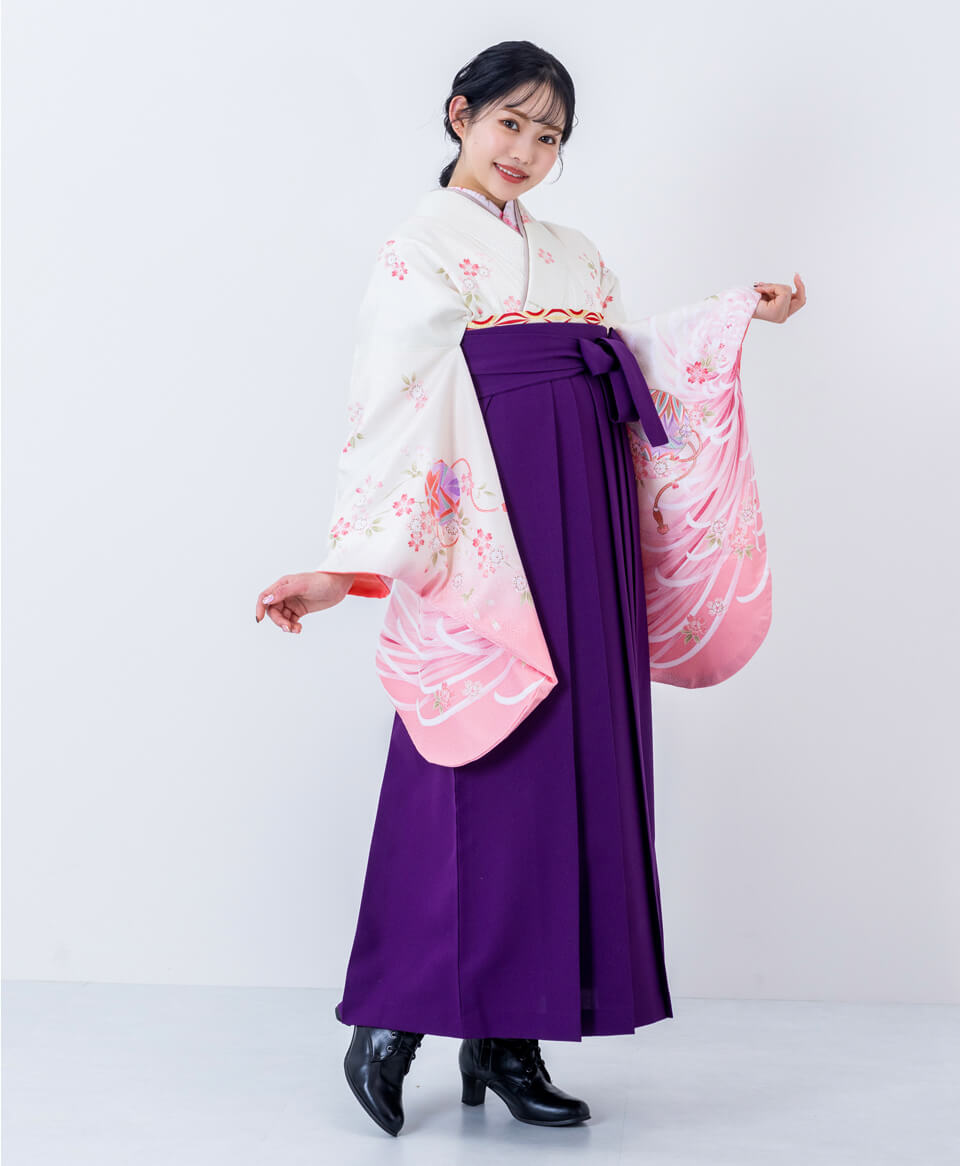 【卒業式袴レンタル】古典かわいいガーリー(オシャレ)　白/紫　E00028_MRA001