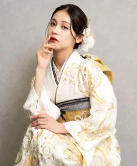 白・クリーム地ゴールド梅雪輪[FS5015] | 成人式振袖レンタル京都さがの館
