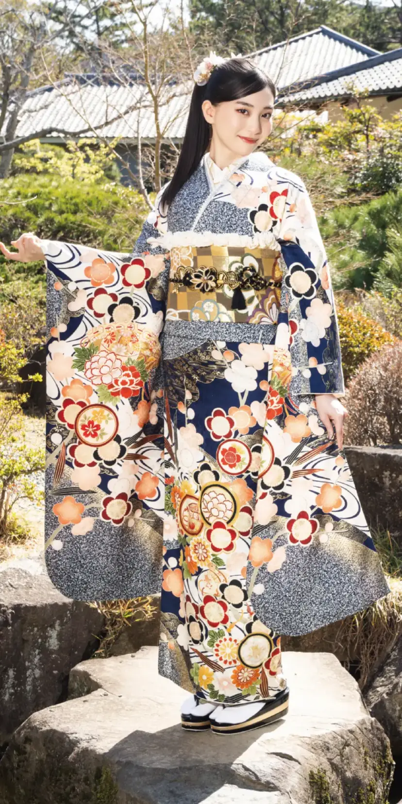 紺青地流水に桜[FS5017]