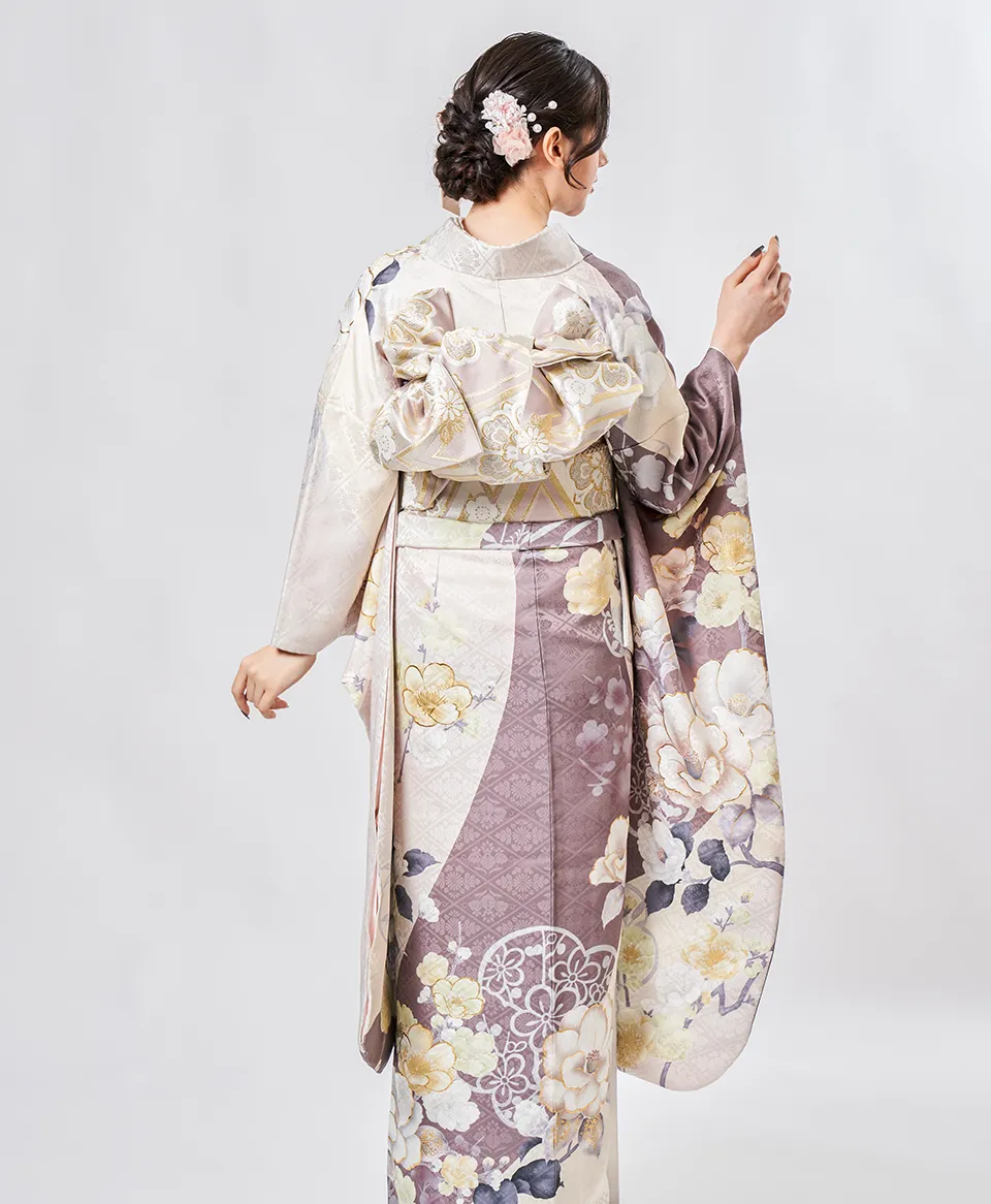 チャコールグレーに椿と桜[FS5021] | 成人式振袖レンタル京都さがの館