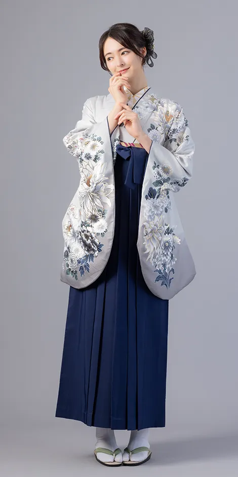 卒業式袴レンタル 着物：白銀月華／BB4013 袴：ｺﾝ ／KON006