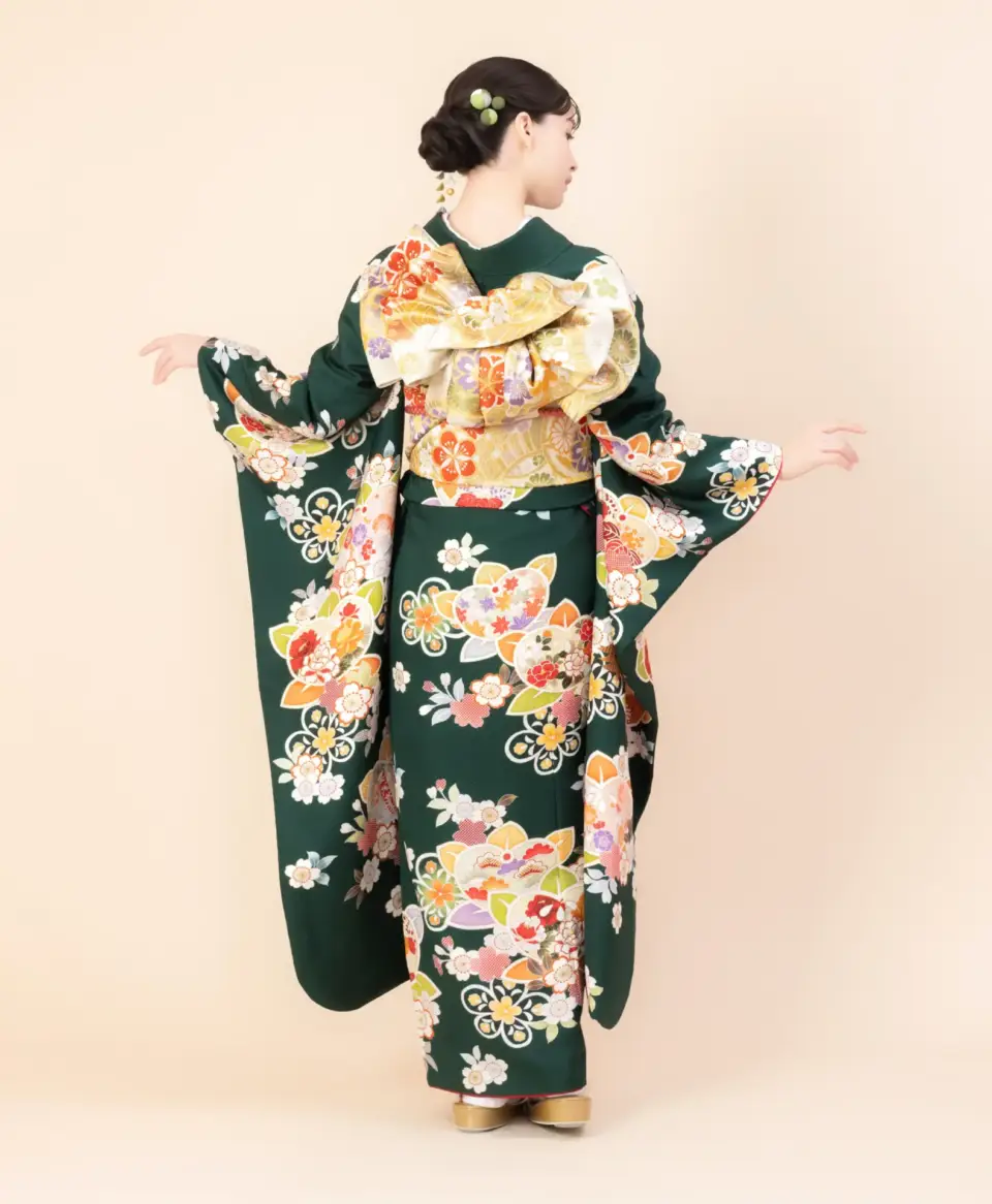 成人式振袖深緑桜と橘[FS0780]