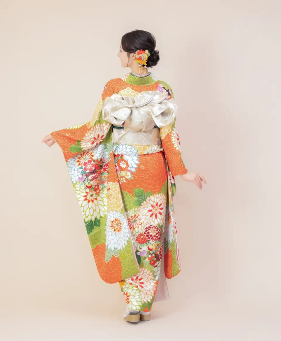 成人式振袖グリーン地に大菊[FS0783]