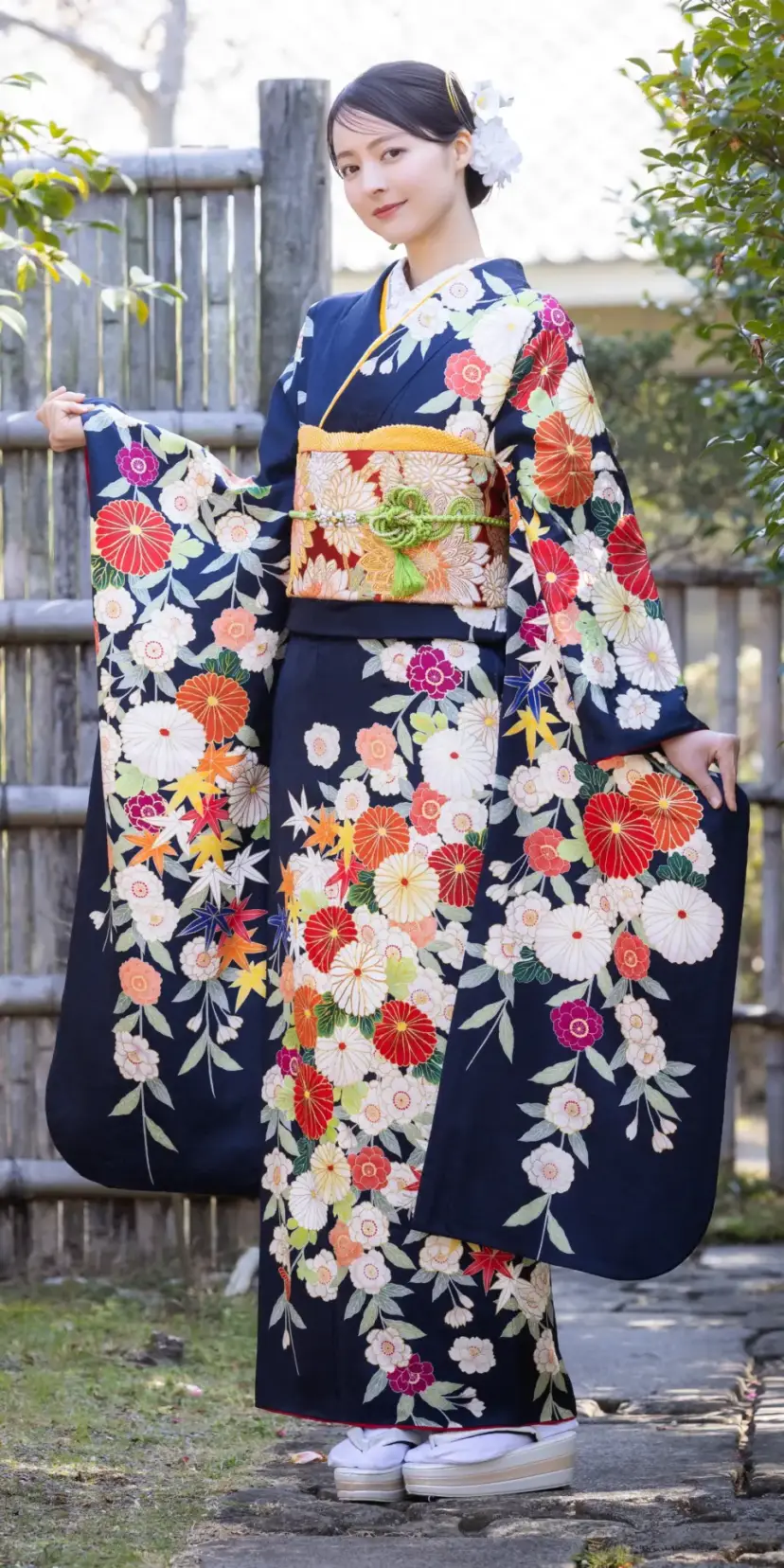 紺地菊に枝垂れ桜[FS0960]